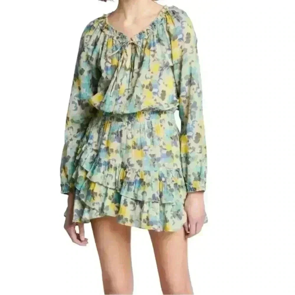 LoveShackFancy Rayna Mini Dress Acai Berry Floral | Size 10 Large | 100% Cotton